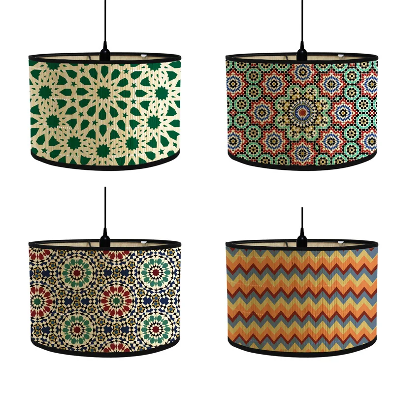 

Retro Style Flower Printing Lampshade Japanese Style Homestay Decor Bamboo Art Chandelier Light Cover Chandelier Wall Lamp Shade