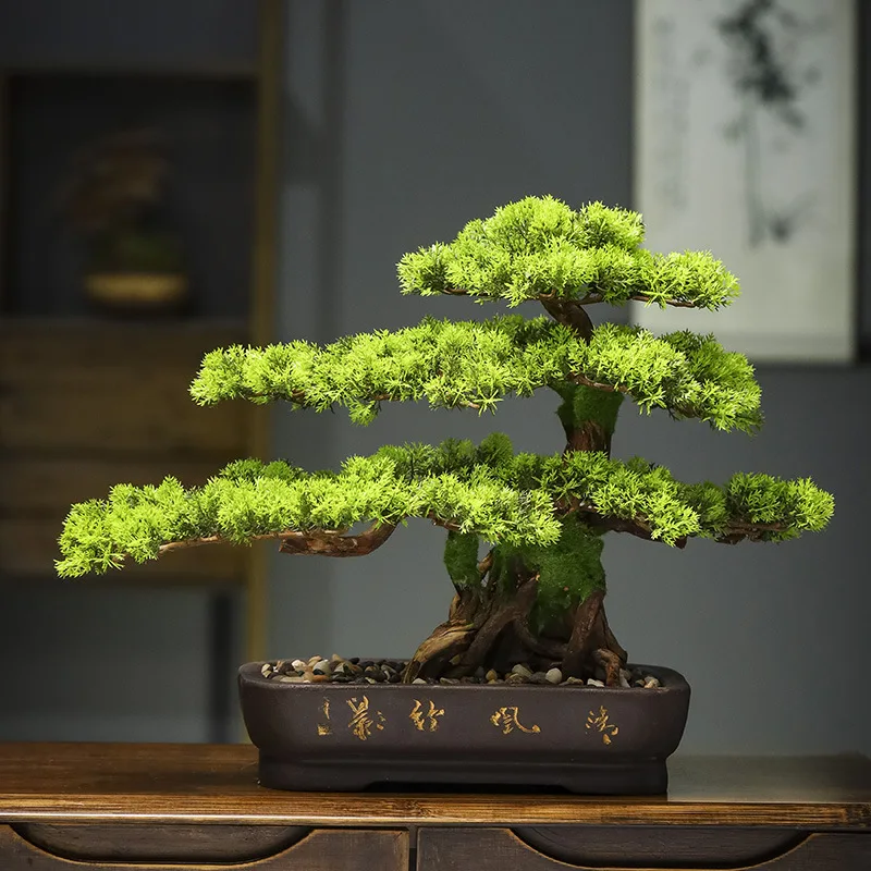

Simulation green plant welcome pine bonsai new Chinese living room ornament porch pine tree fake tree hotel villa decoration sof