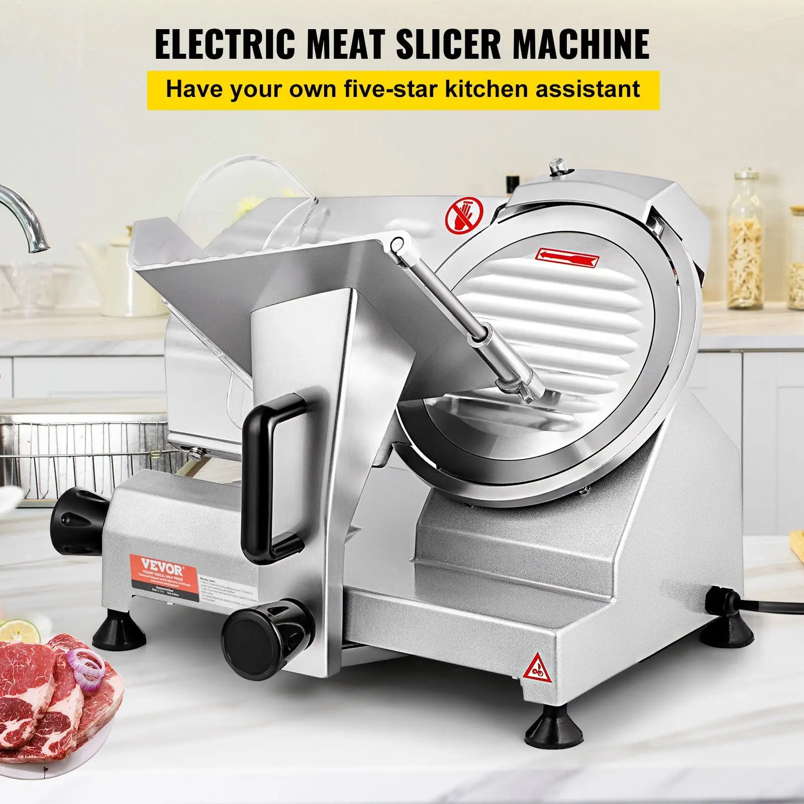 VEVOR Commercial Meat Slicer, 200W Electric Deli Food Slicer, 350-400RPM Meat Slicer with 8