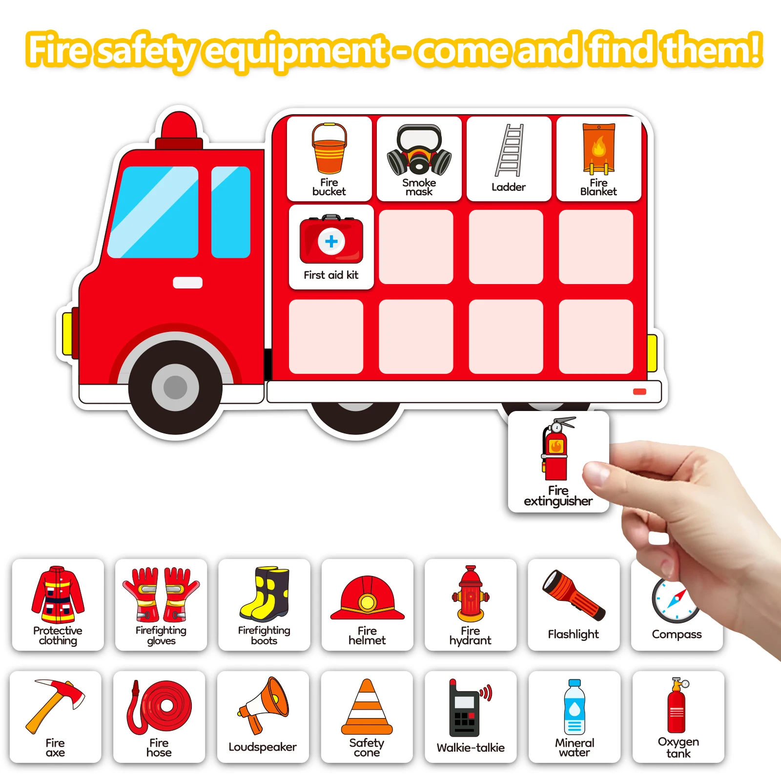 

21Pcs Fire Truck Felt Matching Game Montessori Toy for Toddlers-Fire Safety And English Learning Flash cards Educational Playset