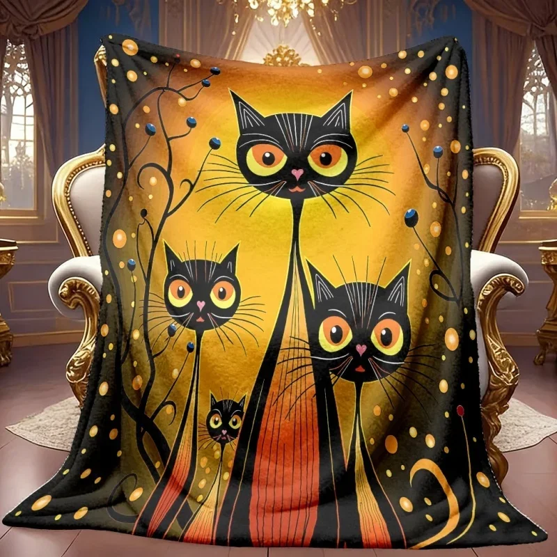 Cartoon Astronaut Cat Flannel Blanket Space Telescope Starry Sky Fleece Blanket Soft Warm Cozy Throw Blankets For Bed