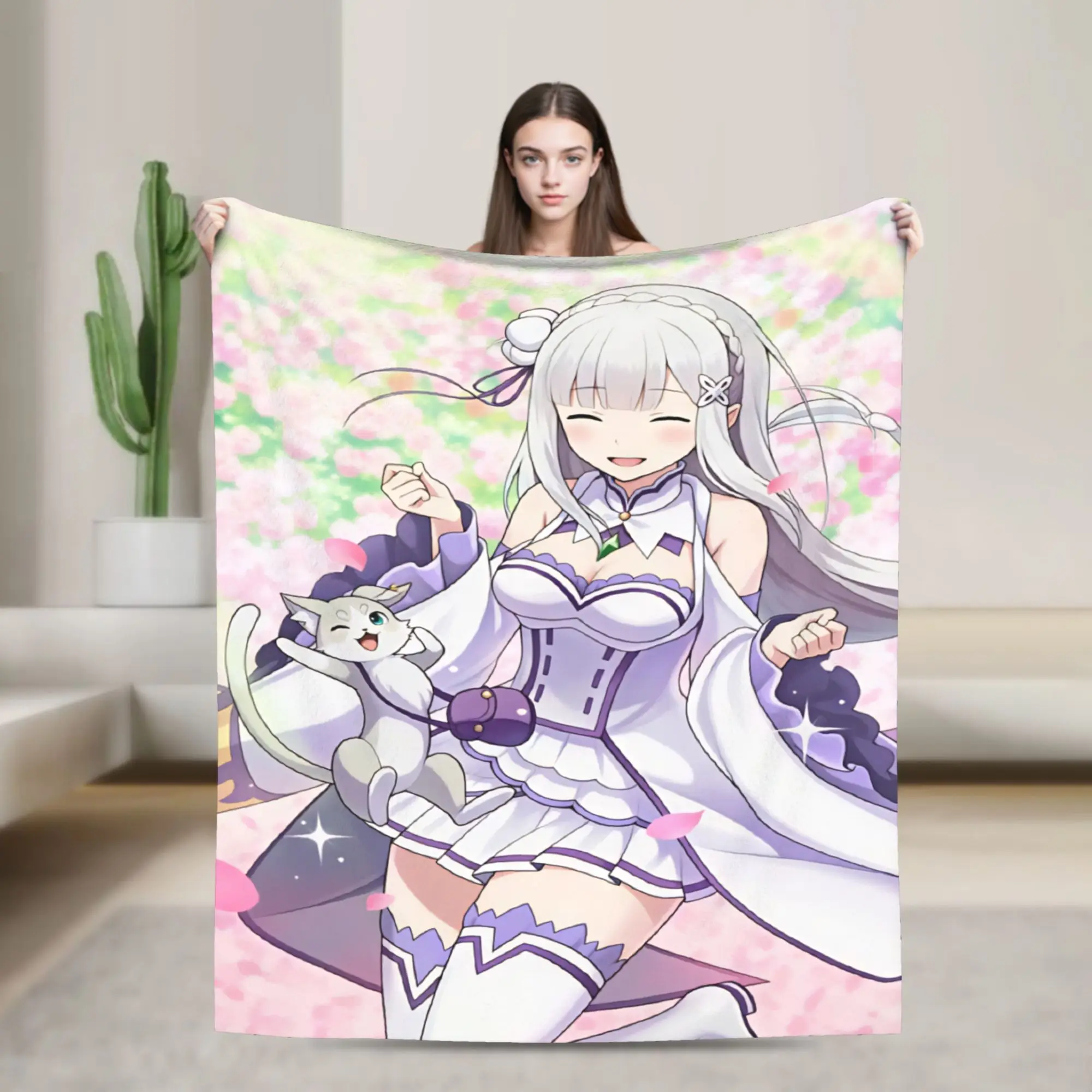 Maid Outfit Emilia ReZero Blanket  Super Soft Graphic Plush Throw Blanket For Students Living Room Flannel Bedspread Bed Cover