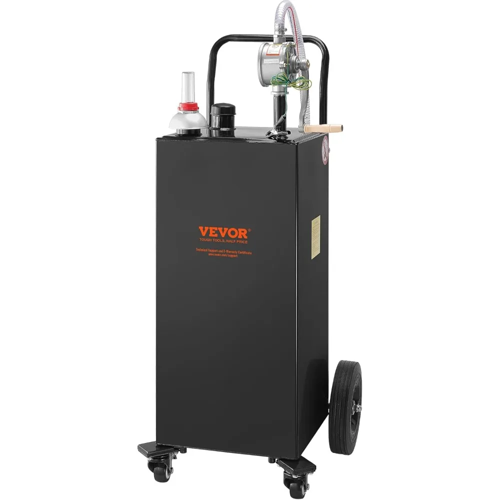 Portable 35 Gallon Fuel Storage Tank with Manual Pump for Gasoline and Diesel Vehicles