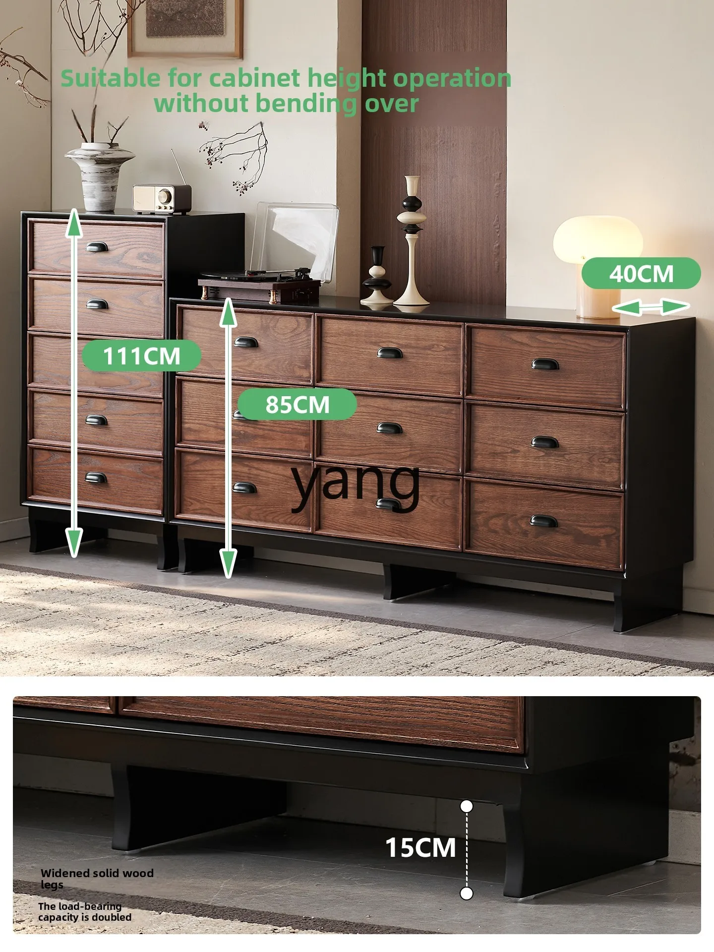 LMM solid wood storage cabinet against the wall, bedroom, bedside drawer cabinet, five buckets and nine buckets for home use