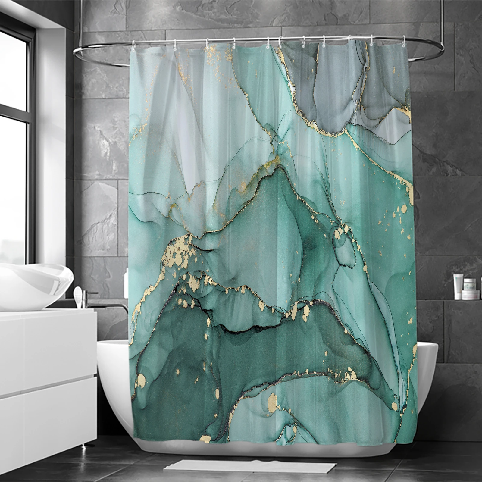 Minimalist marble print shower curtain modern nordic minimalist polyester home décor bathroom curtain with hooks