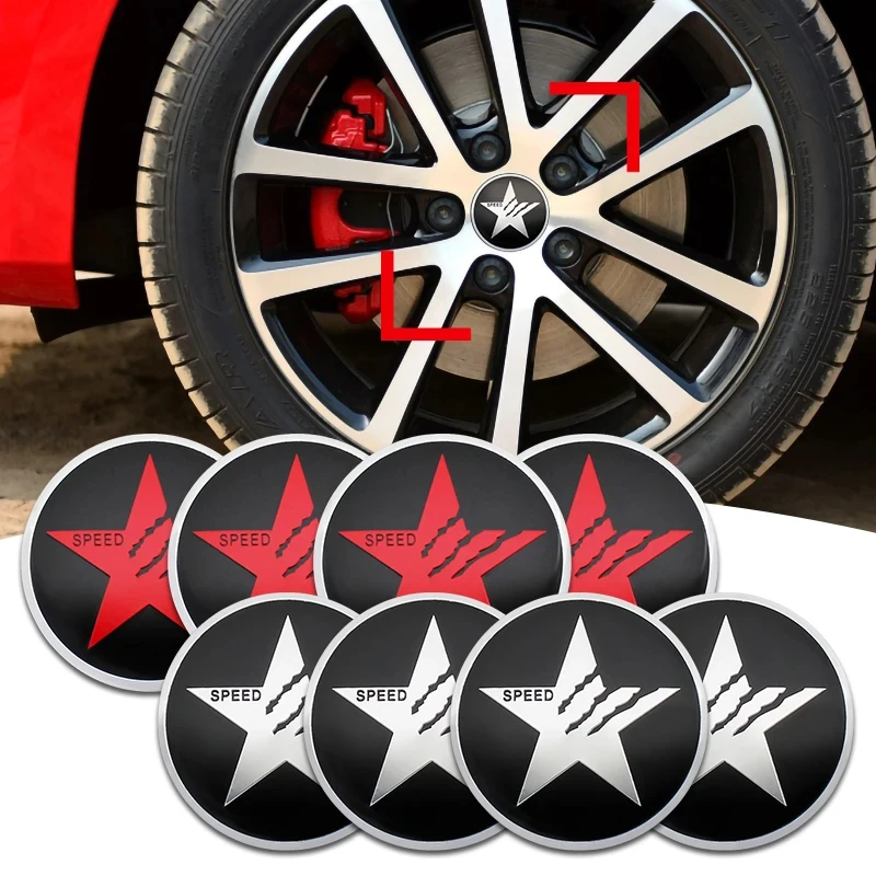 4PCS 56MM Cool SPEED Five-pointed Star Badge Car Wheel Center Hub Caps Emblem Stickers For BMW Audi Mercedes Benz Honda Mazda