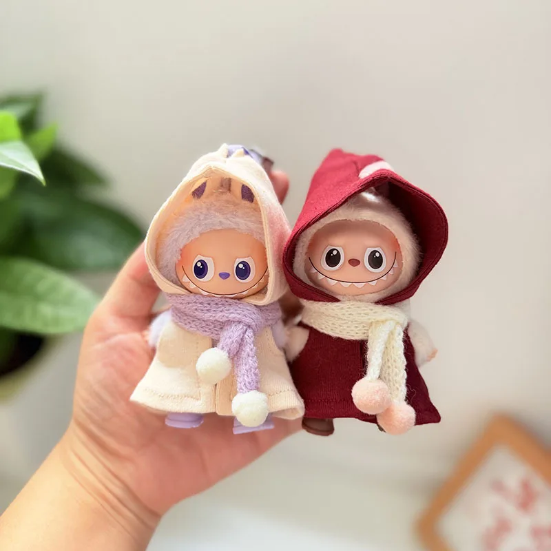 Uroczy zestaw elfa dla lalki Labubu o wysokości 10 cm, ubranka dla lalek z kodem serca, mini świąteczny płaszcz, szalik, ubrania na przyjęcie noworoczne, prezent.