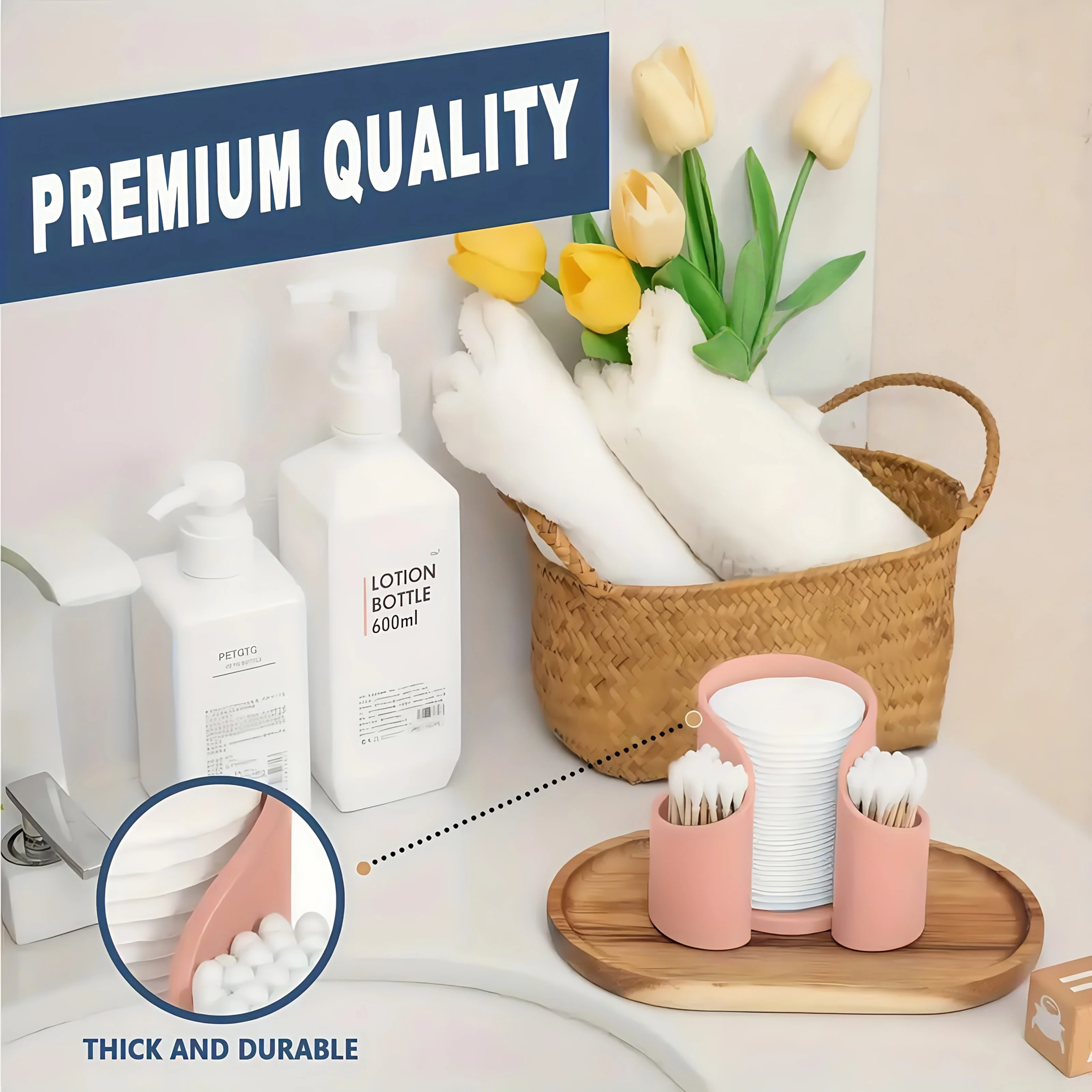 Plastic Double Compartment Cosmetic Storage Box - Round Compact Cosmetic Organizer, Cotton Pad Organizer, Smooth Surface, Space-Saving Vanity Storage Box, Suitable for Bathroom Countertops, Desktops - Simple Cosmetic Storage Rack