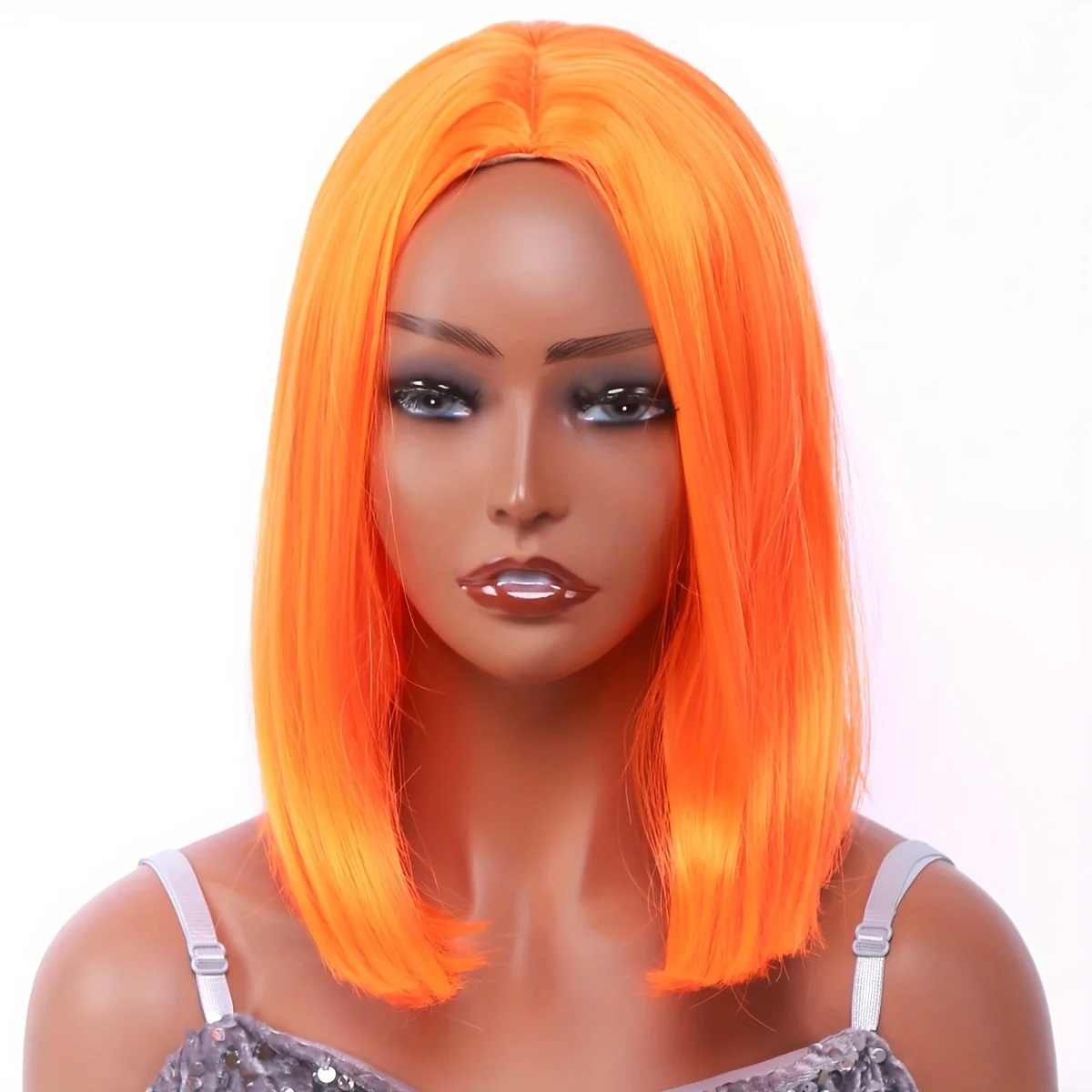 

Short Bob Hair Wigs 12" Straight Synthetic Colorful Cosplay Halloween Daily Party Wig for Women Free Wig Cap (Orange)