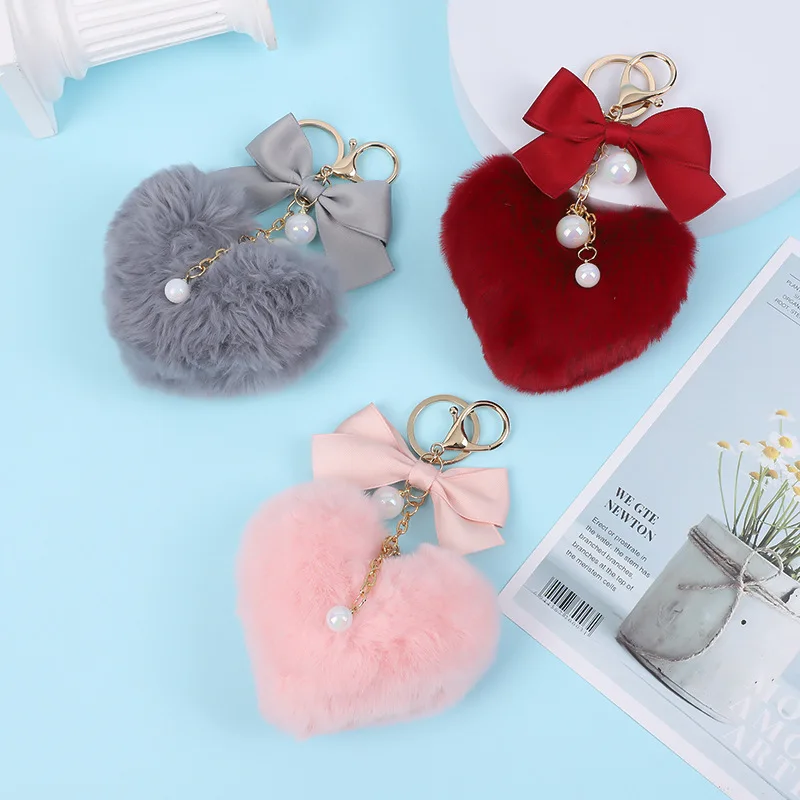 pompom keychain heart-shaped bag charm bag accessory car accessory Valentine's Day plush hanging ornament gift
