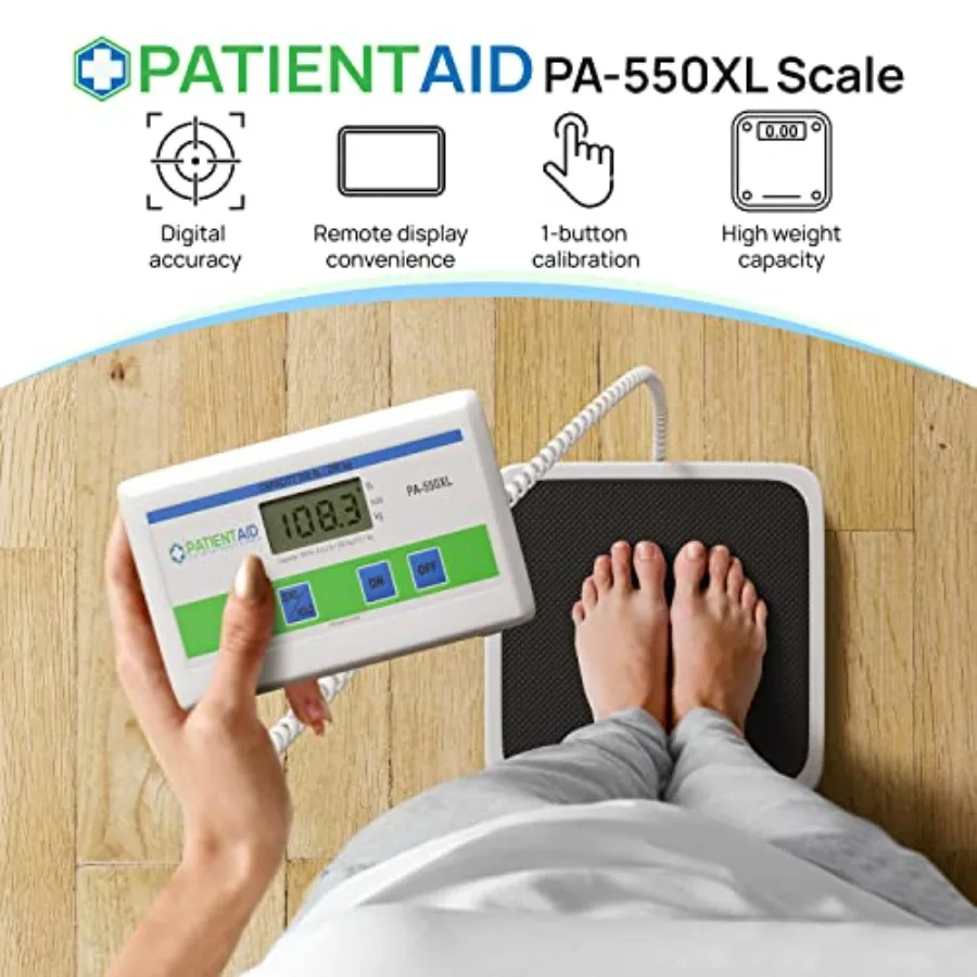 Medical Grade Floor Scale for Home Hospital Physician Use - Heavy Duty Steel Platform - Black - Portable with Easy-to-Read Digi