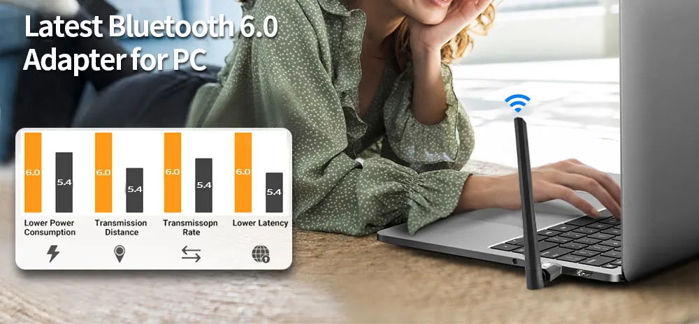 200M Bluetooth 6.0 Adapter USB Bluetooth Dongle Treiber kostenlos für Windows 11/10/8.1 Maus Tastatur Audio Receiver Sender – Detail 1
