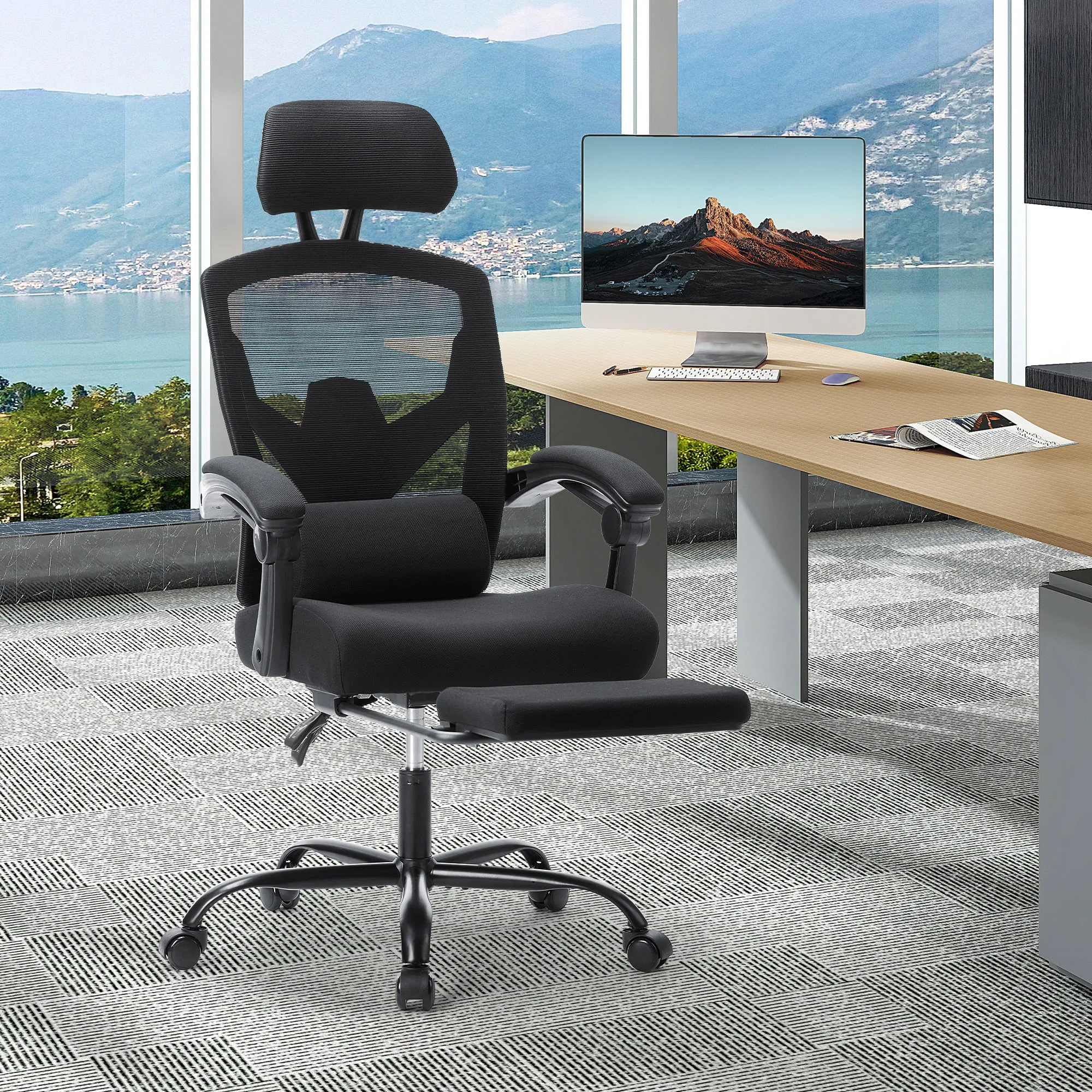 MCQ High Back Ergonomic Reclining Gaming Office Chair with Lumbar Support Pillow Mesh Swivel Rolling Rocking Computer Desk Chair