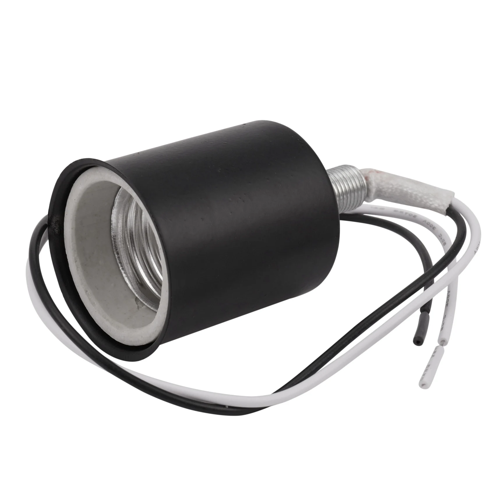 AB33-3X E27 Screw Base Round LED Light Bulb Lamp Socket Holder Adapter Metal Lamp Holder With Wire Black