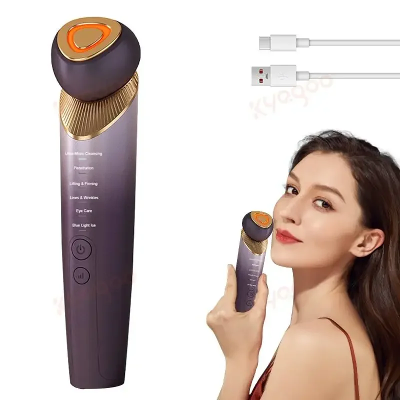 Dispositivo facial de microagulha de radiofrequência, terapia de íon de luz led, haste de tratamento de levantamento de pele do pescoço, ferramenta de aperto de rugas