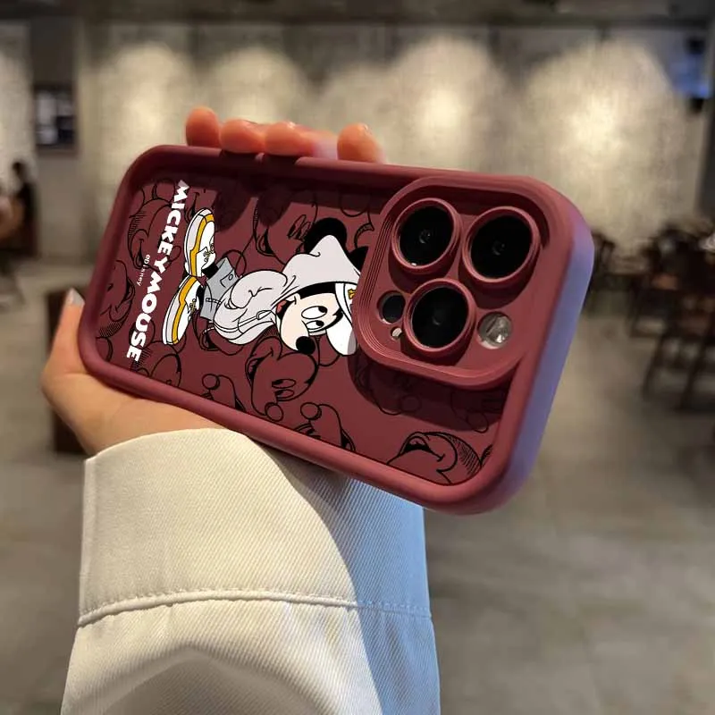 ميكي ماوس ديزني لطيف لابل آيفون 17 17Air 16 16E 15 14 13 12 Mini 11 Pro Max العين سلم جراب هاتف
