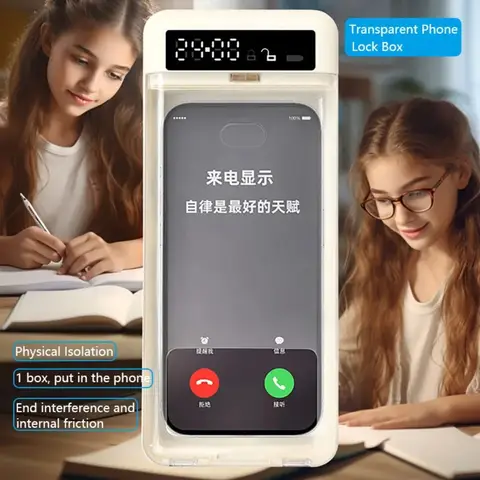 Transparent Phone Lock Box for Students with Display Screen Self-Discipline Smart Timer Device Phone Time Manager
