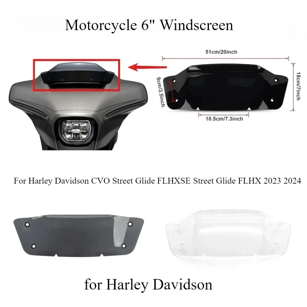 Motorcycle 6" Windscreen For Harley Davidson CVO Street Glide FLHXSE Street Glide FLHX 2023 2024 Wind Splitter Screen Shield