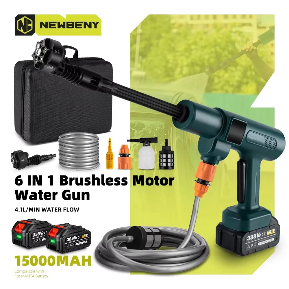 3500W 200Bar 6 IN 1 Brushless Electric Car Washer Gun Portable Cordless Rechargeable Car Garden Power Tool For Makita 18VBattery