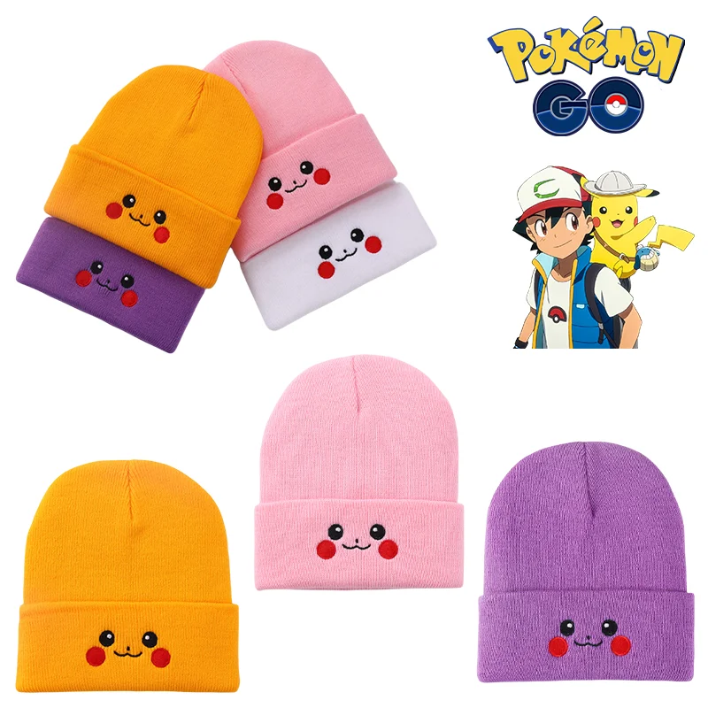 Kawaii Pikachu Cartoon Knitted Hat for Teens Winter Spring Warm Wool Hat Outdoor Coldproof Ear Protector Headgear Birthday Gift