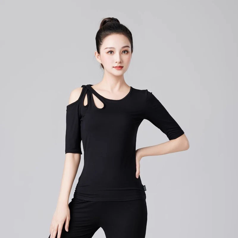 

2025 Hollow Short Sleeve Tops Ballroom Dance Practice Clothes Samba Chacha Tango Dress Adult Latin Dance Costumes Wear DN20485