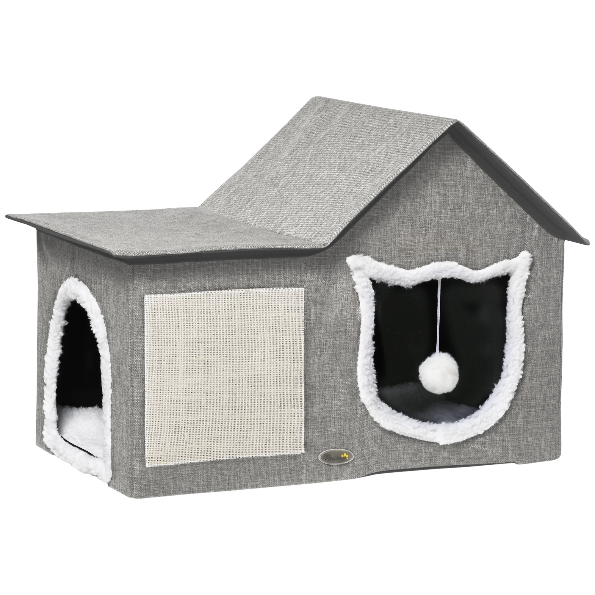 Pawhut cat shed with scratch pad soft cushion 65x41x45,5 cm