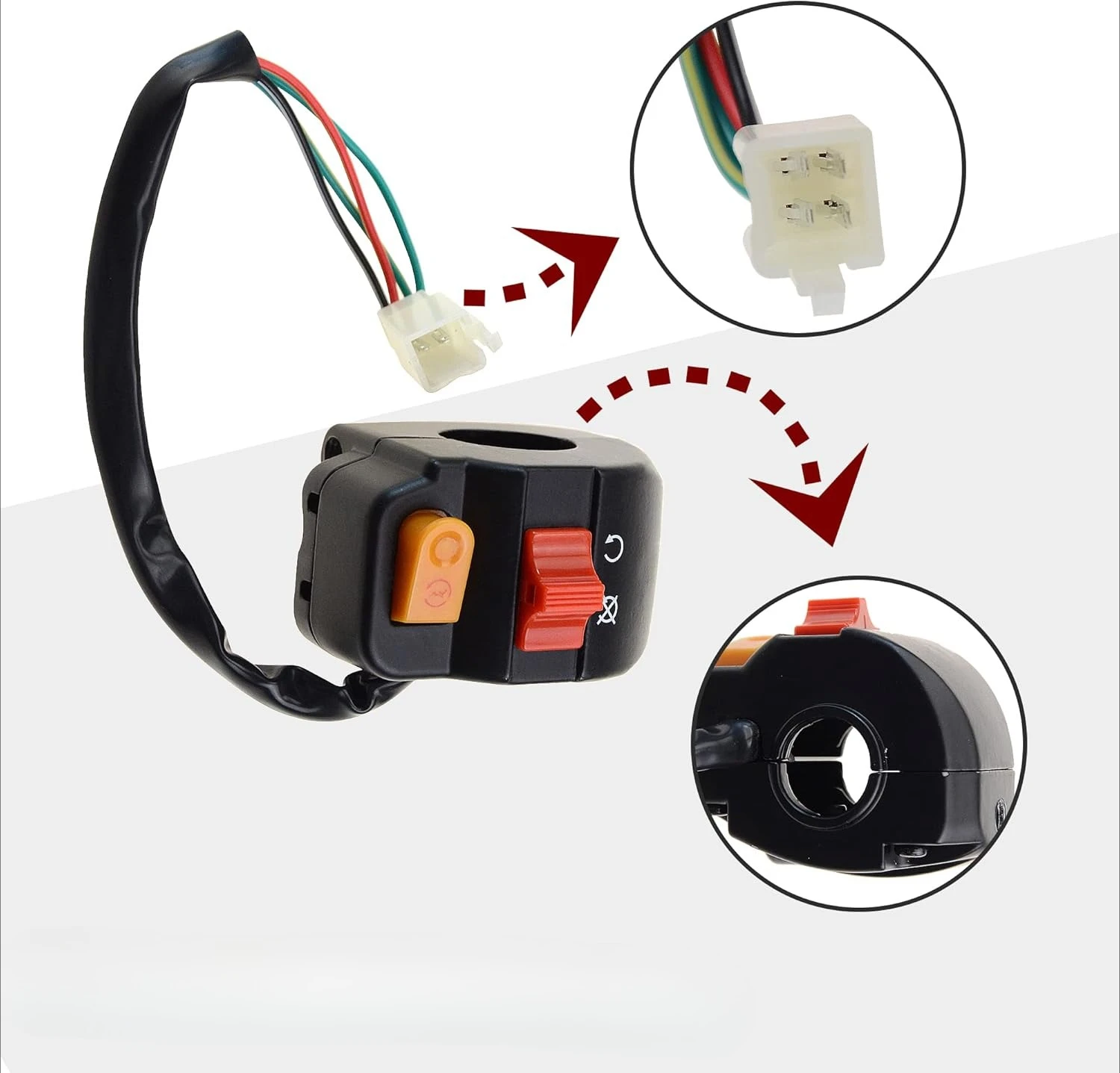 7/8" Right Handlebar Mount Headlight Switch Button with Ignition Switch Replacement for Motorcycles Electric Bike ATVs Scooters