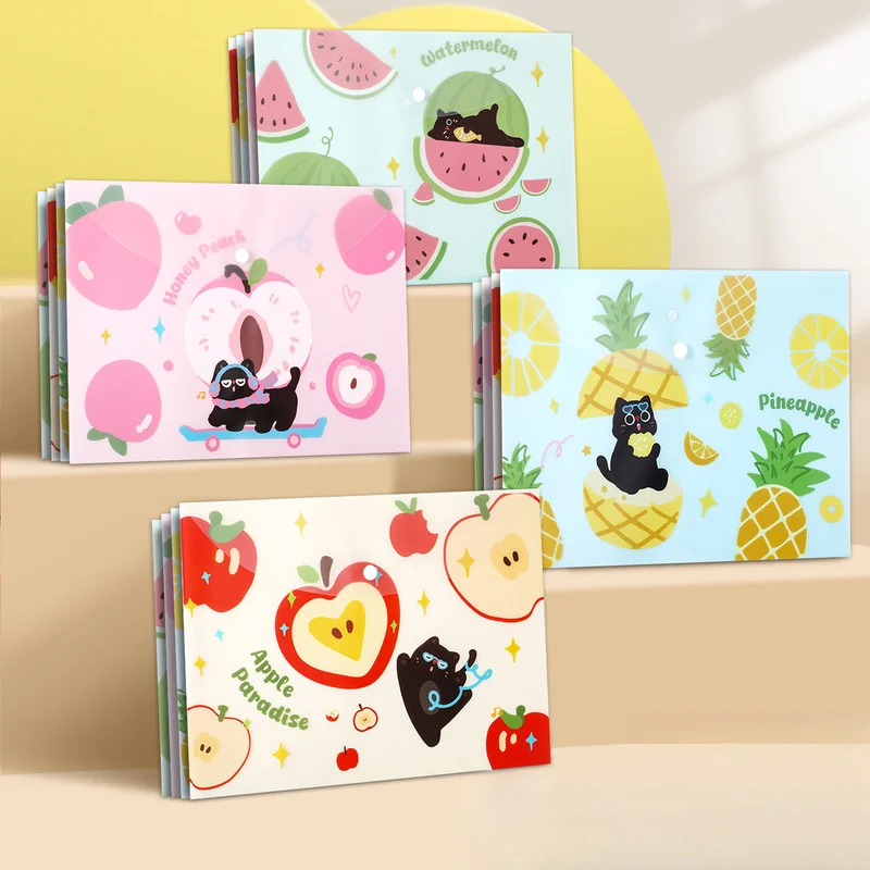 1PC A4 Snap Button File Folder, Cute Cartoon PP Document Bag, Student Paper Test Paper Storage Pouch, Random Pattern