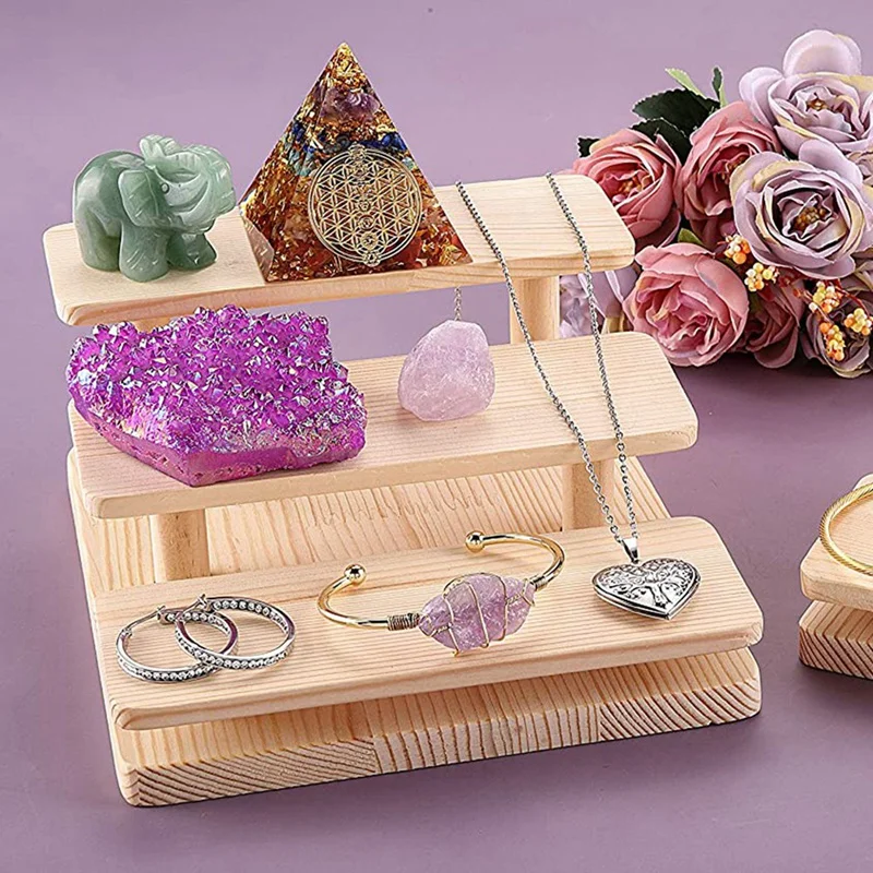 ABWR-Деревянные подставки для дисплея, 3-слойная подставка для очков, подставка для ювелирных изделий, деревянный поднос-органайзер для рабочего стола шкафа
