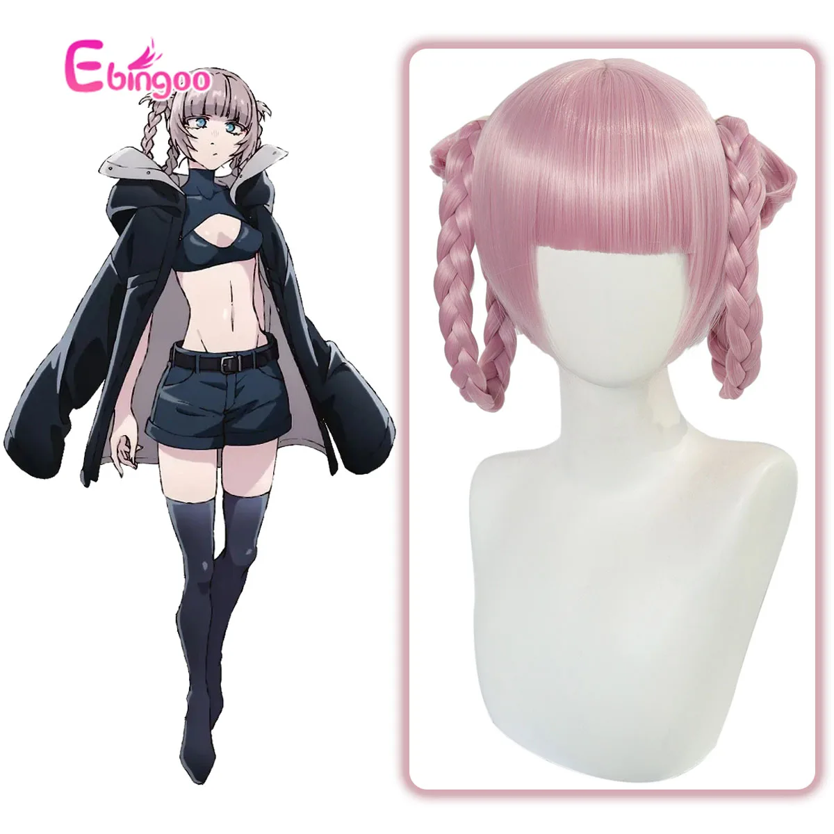 Ebingoo Synthetic Wig Anime Call of the Night Nanakusa Nazuna Cosplay Wig Pink Braid Hair Halloween Costume Party Role Play Wigs