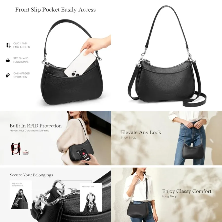 

Genuine Leather Crossbody Bags for Women Anti Theft Shoulder Purse Trendy Hobo Bag with RFID Womens Handbag Purse