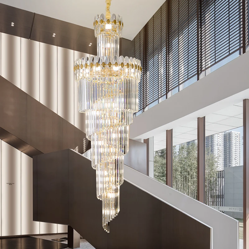 Duplex Crystal Light Spiral Staircase Long Chandelier Light Luxury Penthouse Villa Loft Apartment Stairwell Luxury Hotel Light