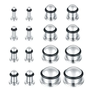 2 piezas de 2,6-16 mm tapones de acero inoxidable túneles Kit de estiramiento de medidor de oreja de color plateado para mujeres 8 mejores kit de estiramiento de ventas - №6