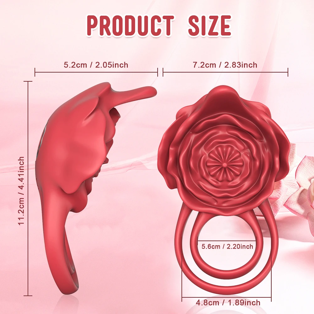 Rose-Penis Ring Vibrator Female G-spot Clitoral Stimulation Male Ejaculation Delay Silicone CockRing Adult Sex Toy for Couples view 5
