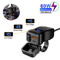 60W PD QC3.0 Motorcycle USB Fast Charger 60W Handlebar Dual USB Socket with Switch Voltmeter Waterproof 12V Power Supply Adapter