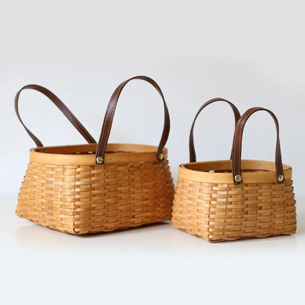 Great Fruit Basket Attractive Wooden Basket Multi-purpose Natural Handmade DIY Vintage-Style Wicker Picnic Basket