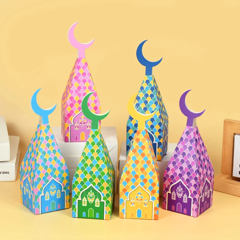 6pcs Eid Mubarak Candy Box Ramadan Kareem Decoration Castle Cookies Gifts Packing Boxes For Muslim Islamic Festival Party Decor