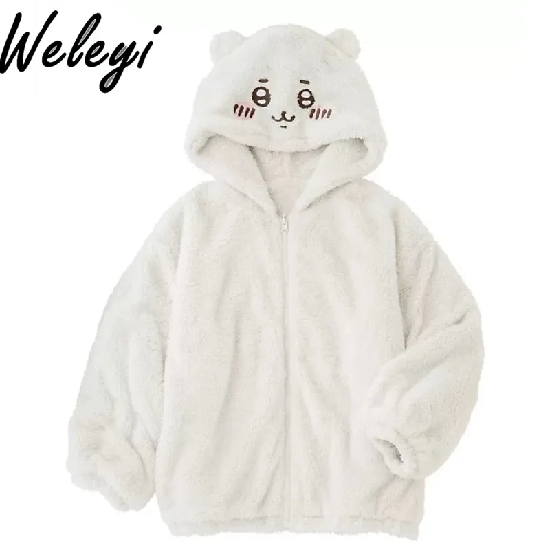 Kawaii Sweet Japanese Night Wears for Women Sleepwear Winter Fashion Long Sleeves Positive and Negative Cotton Hooded Pijamalar