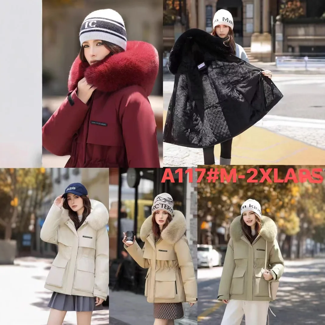 معطف شتوي مبطن Fce للنساء بخصر Jaet مع ياقة كبيرة من الفرو وسحاب للإغلاق طويل Sve متوسط الطول #3