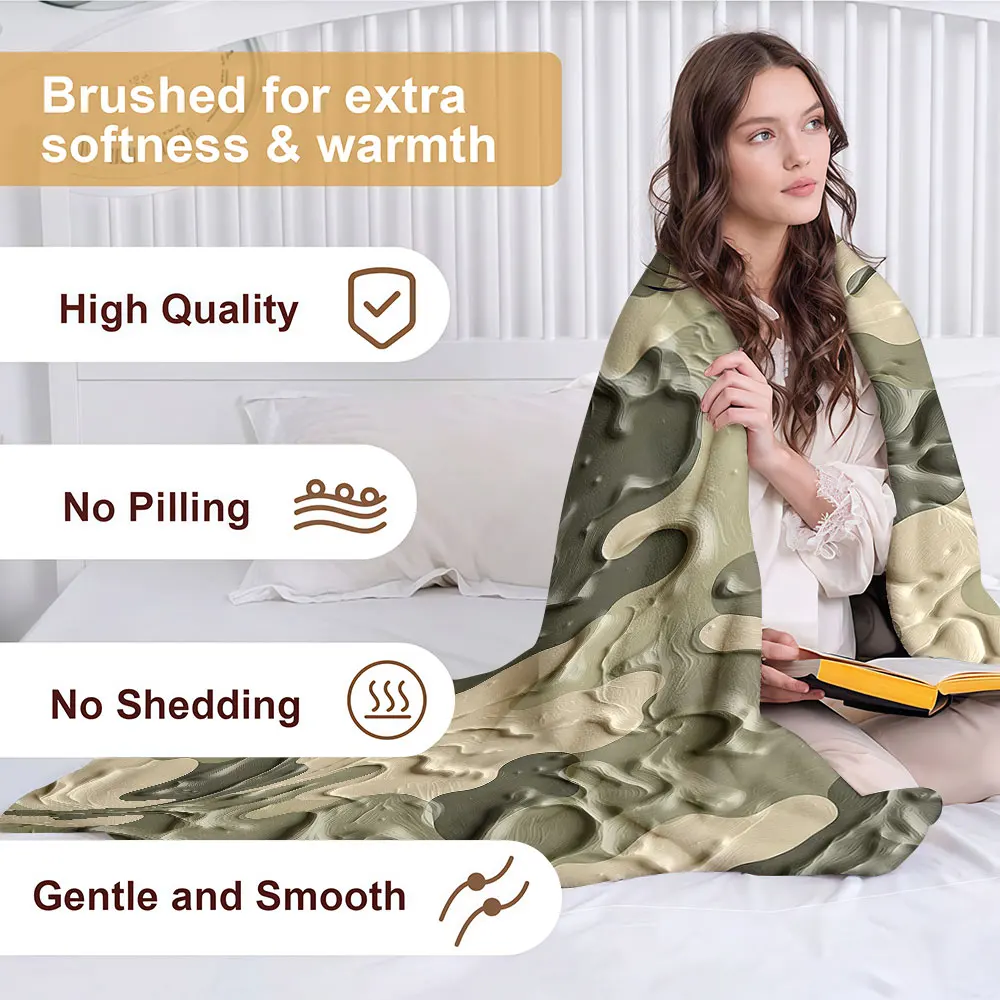 Camouflage Texture Soft Warm Flannel Blanket Lightweight Cozy Christmas Halloween Home Decor Room
