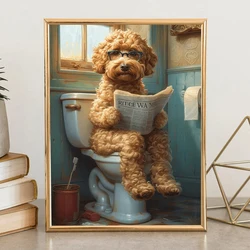 Modern Goldendoodle On Toilet Wall Art Canvas Funny Painting Gift Posters For Living Room Bathroom Home Decor