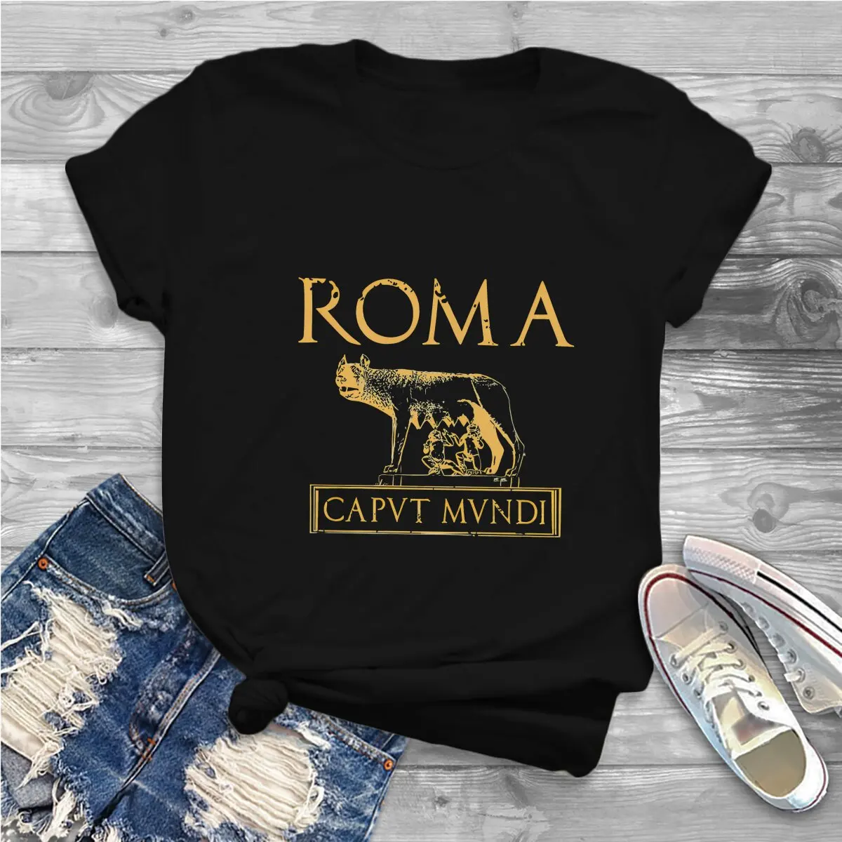 Roma Caput Mundi 여성용 캐주얼 폴리에스터 티셔츠, 고대 로마 스타일 스트리트웨어, 레저 티셔츠