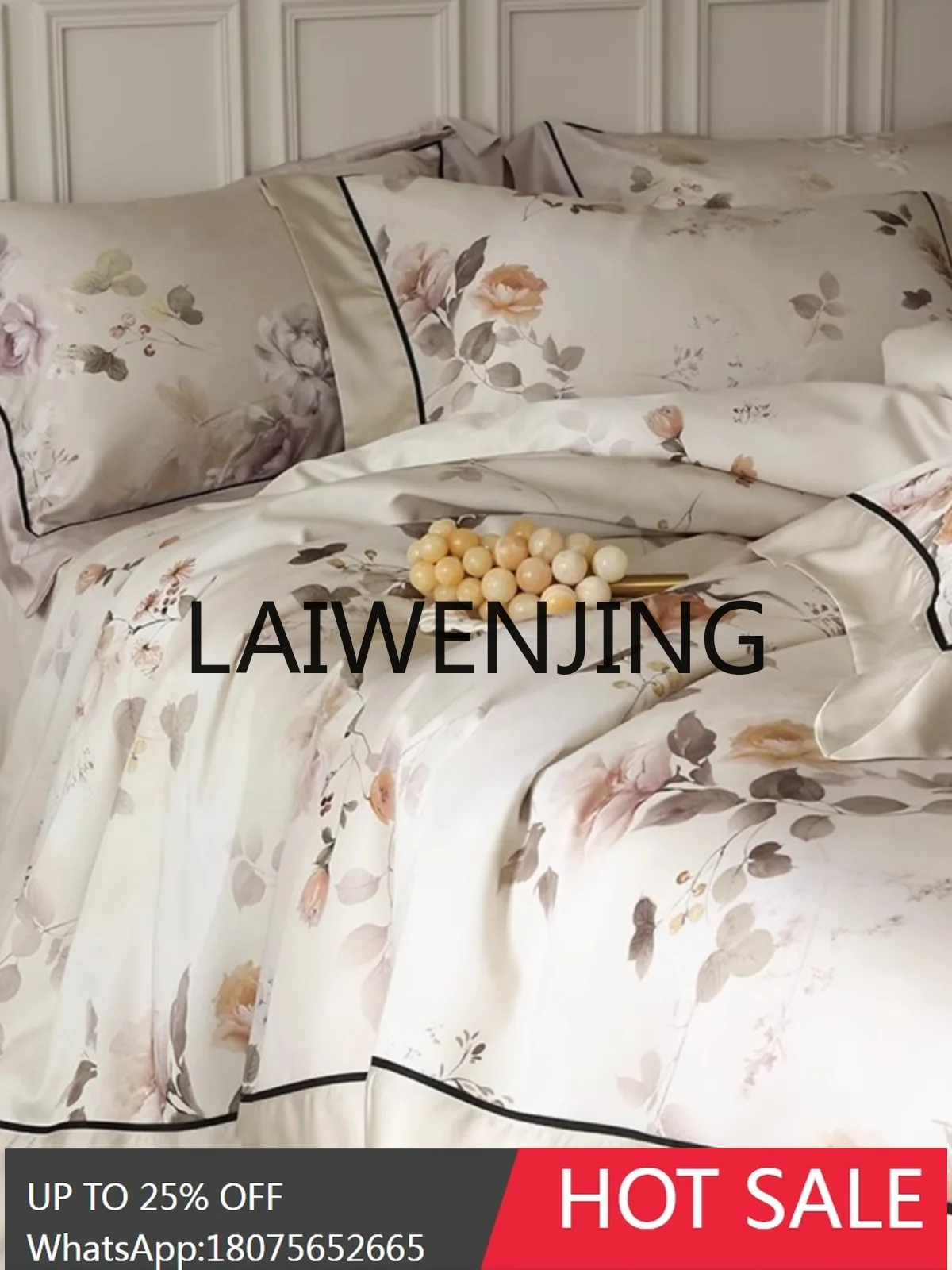 Four-Piece Set New 60 Pieces Lanjing Tencel Vintage Floral Summer Cooling Sense Ice Silk Bedding