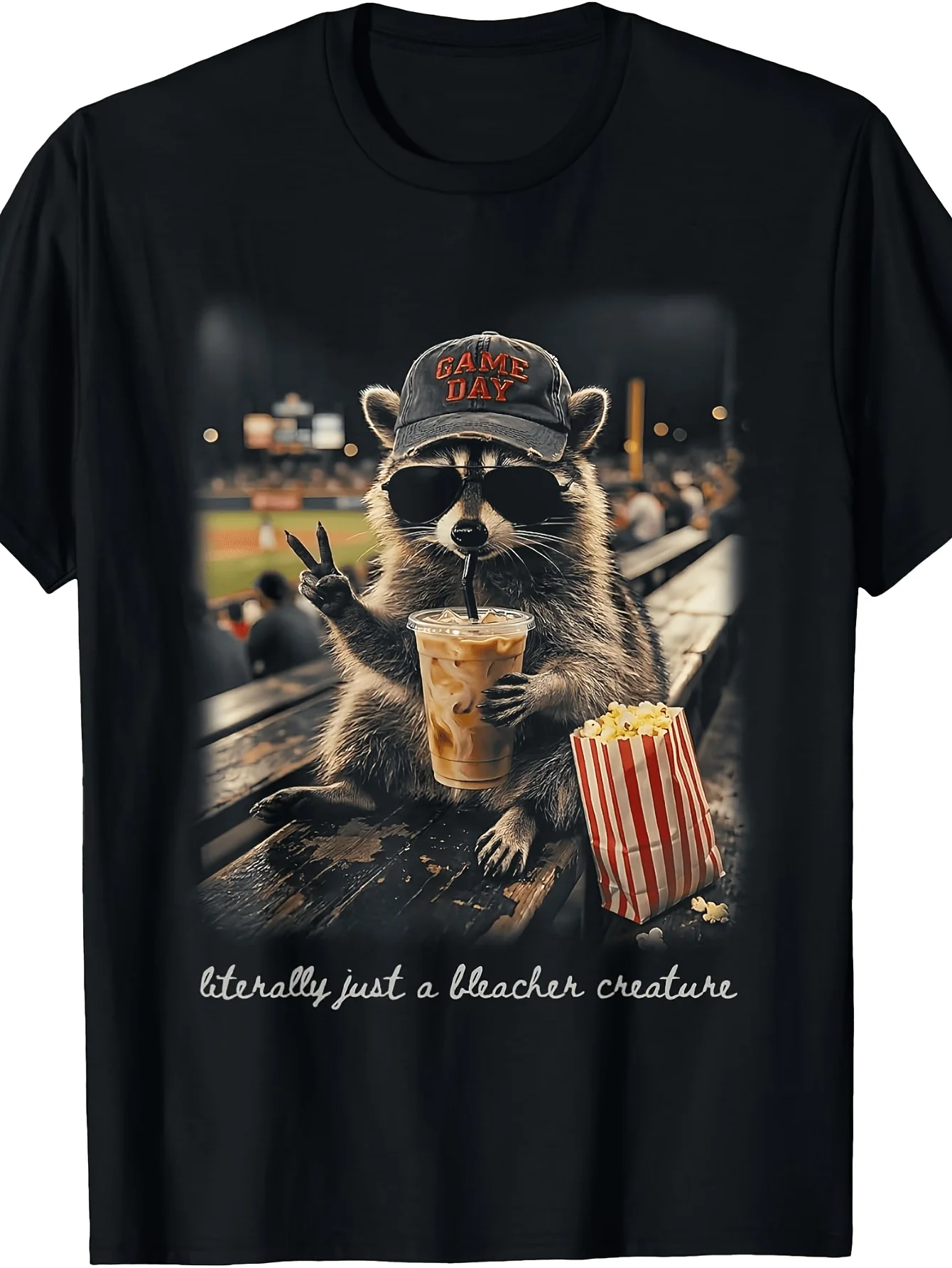 Literally a Bleacher Creature Raccoon Popcorn Baseball Mama T-Shirt