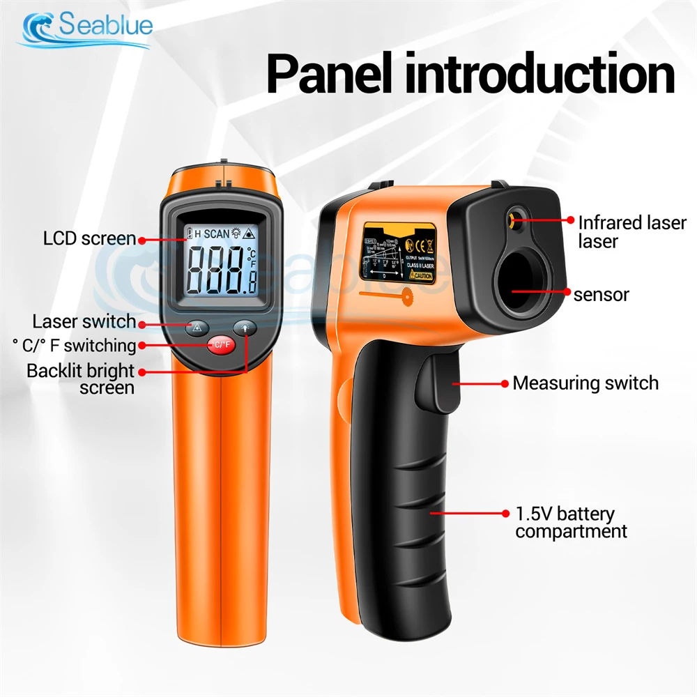 TH201 Podręczny pistolet do pomiaru temperatury na podczerwień-50 ~ 400 ℃ Czujnik laserowy IR Termometr Termometr VA Screen Meter Pirometr Narzędzie