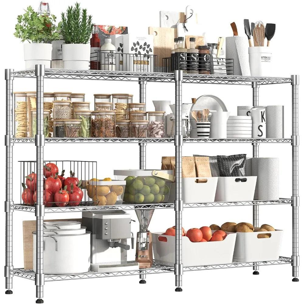 

Heavy Duty Metal Storage Rack,Adjustable Wire Shelving for Storage, Standing Storage Shelf Units Kitchen Garage Pantry Laundry