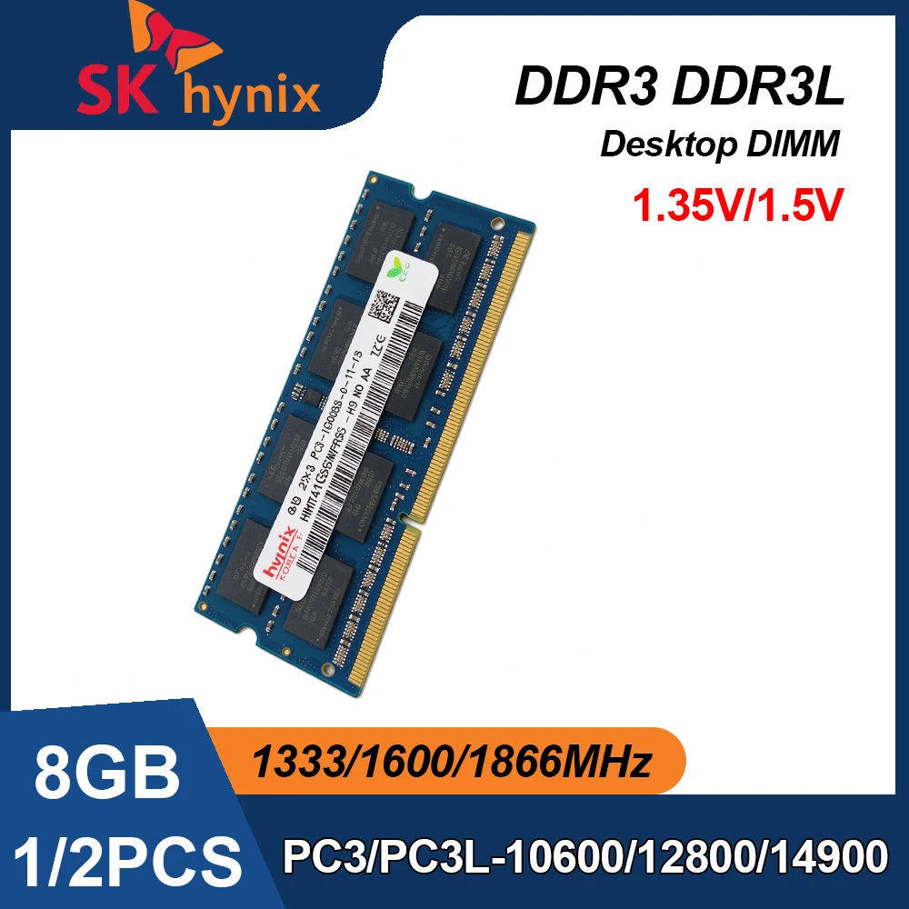 for Hynix 8GB DDR3 DDR3L SODIMM Laptop Memory 2Rx8 1333 1600 1866MHz 204-pin Non-ECC Unbuffered 1.3V 1.5V PC3-10600  12800 14900