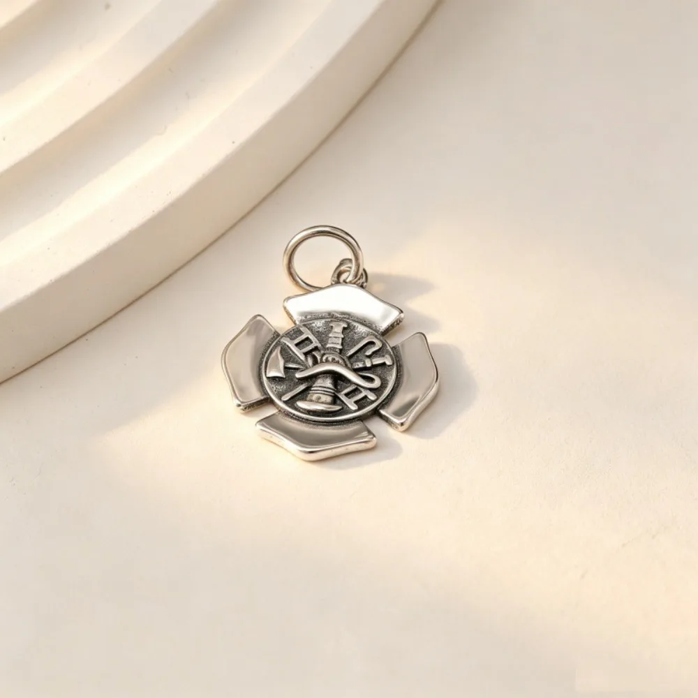 S925 Firefighter Maltese Cross Dangle Charm Pendant Fire Department Symbol Bead for Chain Bracelet Necklace DIY Jewelry view 3