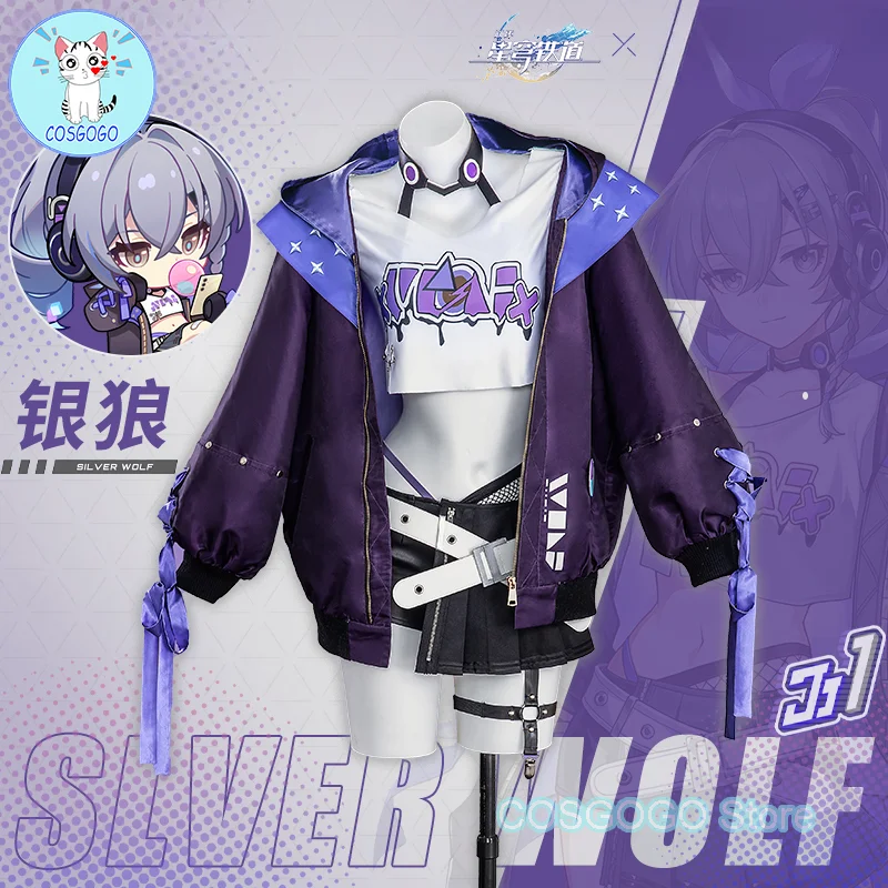 COSGOGO Silver Wolf Cosplay Honkai Star Rail Costume Wig Game Uniform Glasses Earrings Stellaron Hunters Hacker Halloween Party