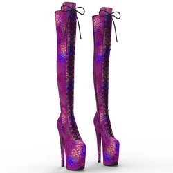 Leecabe  20CM/8inches  Holography PU Upper Trend fashion  High Heel platform Boots Pole Dance boots